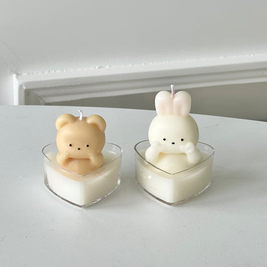 Handmade Scented Bear and Bunny Love 2in1 Tealight Candle Set