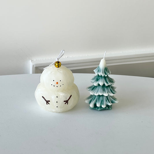 Handmade Scented Snowman and Christmas Tree 2in1 set Pillar Candle