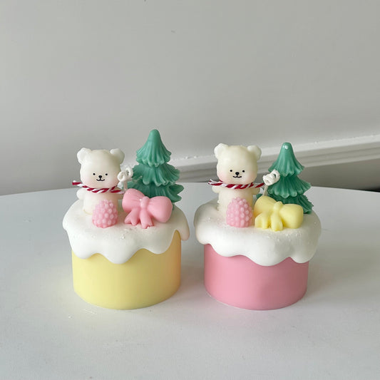 Handmade Scented Christmas Bear Mini Cake Pillar Candle