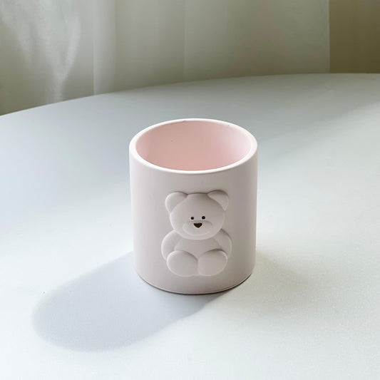 Handmade Korea Teddy Bear Jesmonite Container Penholder