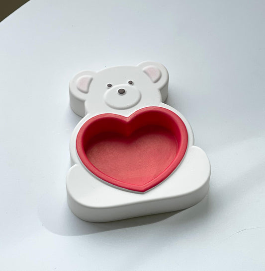 Handmade Heart Bear Jesmonite Tealight Candle Holder Jewerly Tray