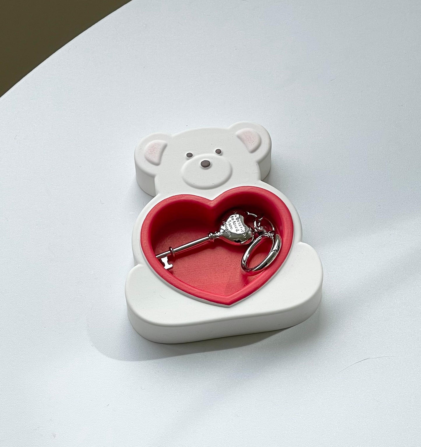 Handmade Heart Bear Jesmonite Tealight Candle Holder Jewerly Tray