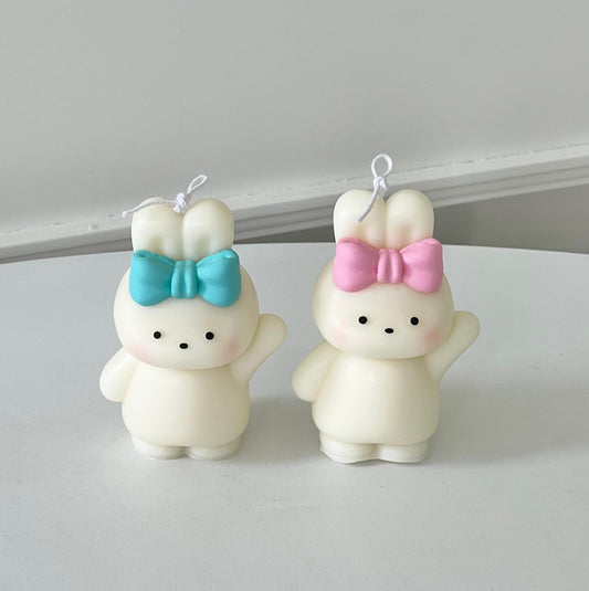 Handmade Ribbon Bunny Pillar Candle