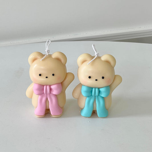 Handmade Ribbon Bear Pillar Candle