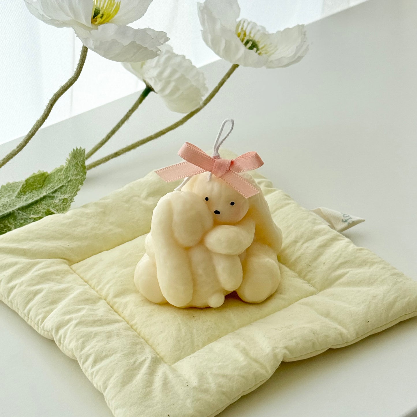 Handmade Scented Hug White Rabbit Pillar Candle