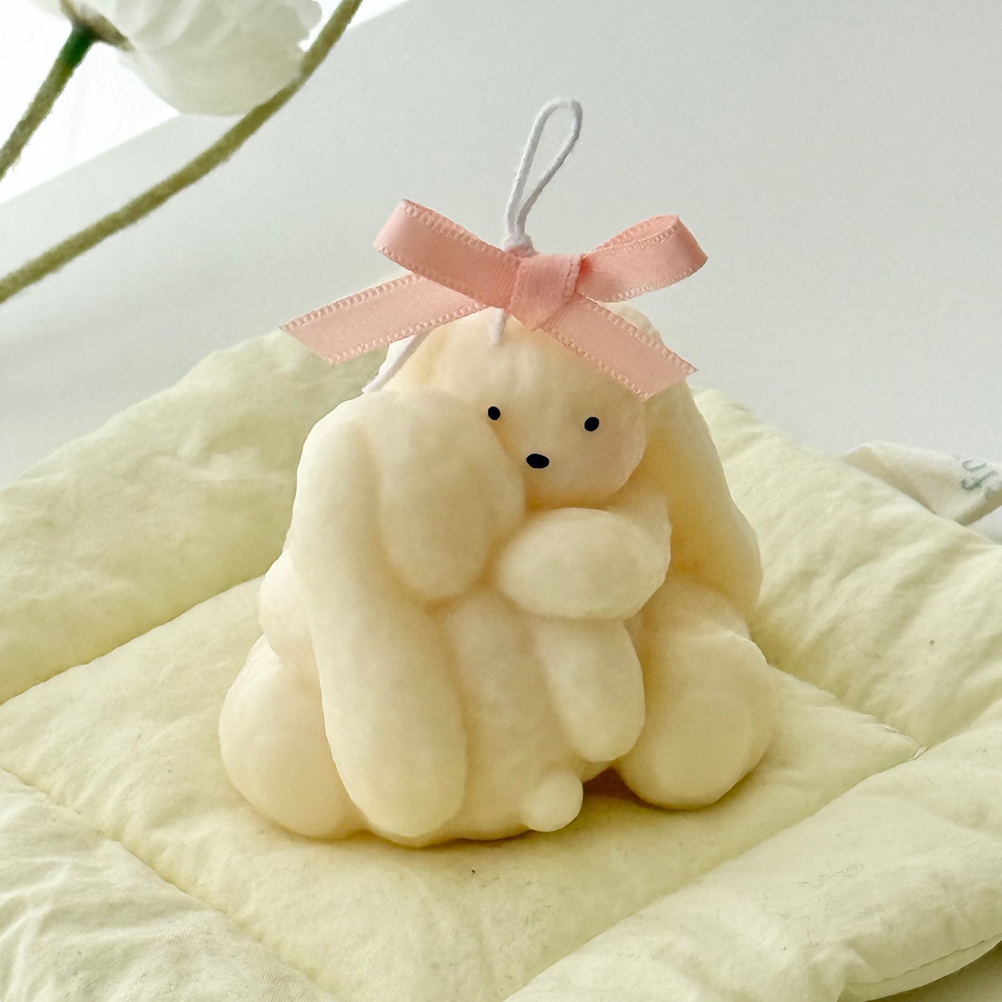 Handmade Scented Hug White Rabbit Pillar Candle