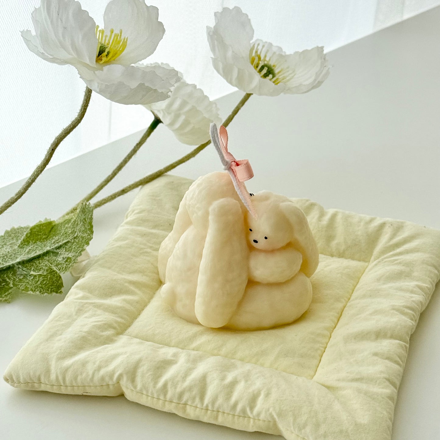 Handmade Scented Hug White Rabbit Pillar Candle