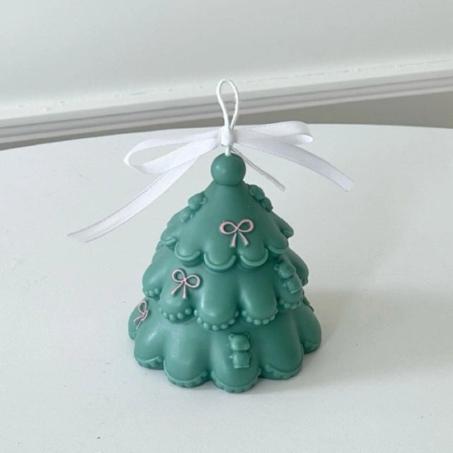 Handmade Scented Ribbon Christmas Tree Pillar Candle