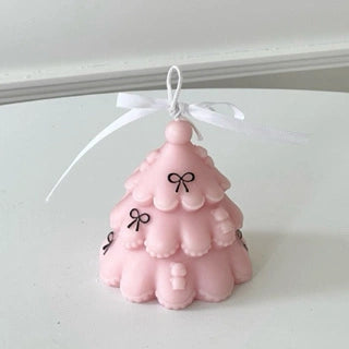 Handmade Scented Ribbon Christmas Tree Pillar Candle