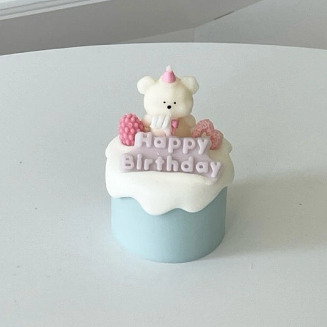 Handmade Scented Birthday Bear Mini Cake Candle