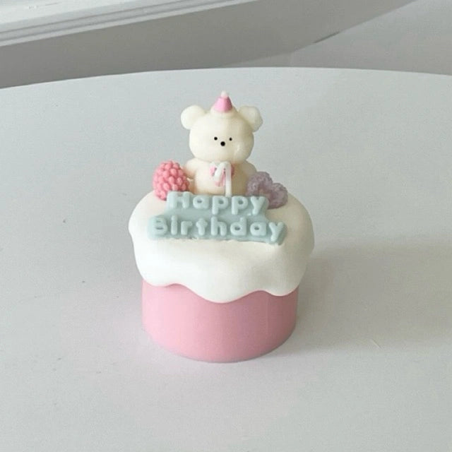 Handmade Scented Birthday Bear Mini Cake Candle