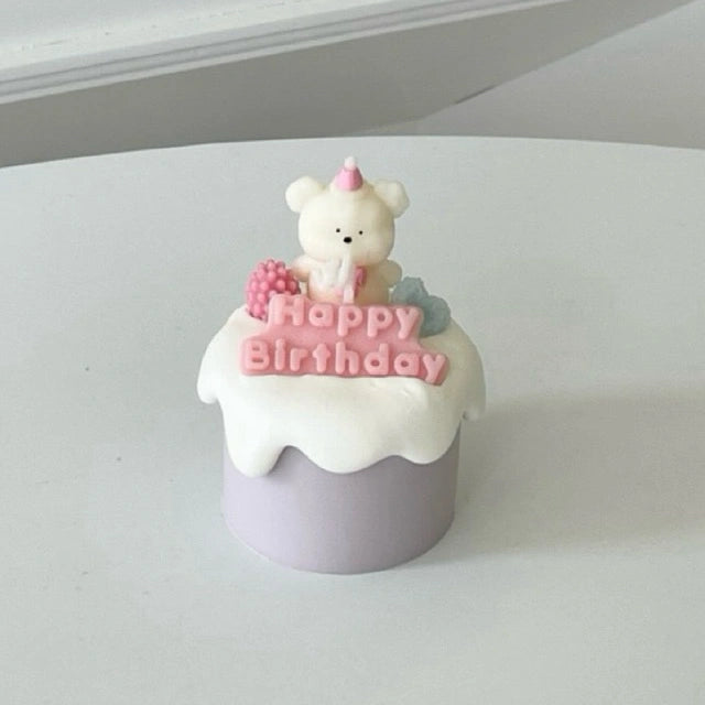 Handmade Scented Birthday Bear Mini Cake Candle