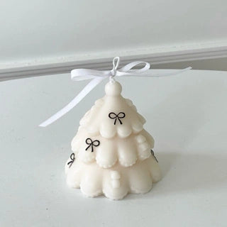 Handmade Scented Ribbon Christmas Tree Pillar Candle
