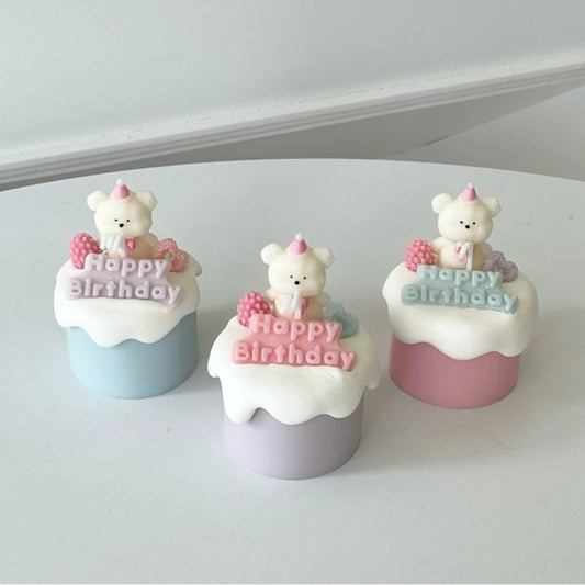 Handmade Scented Birthday Bear Mini Cake Candle