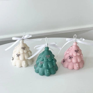 Handmade Scented Ribbon Christmas Tree Pillar Candle